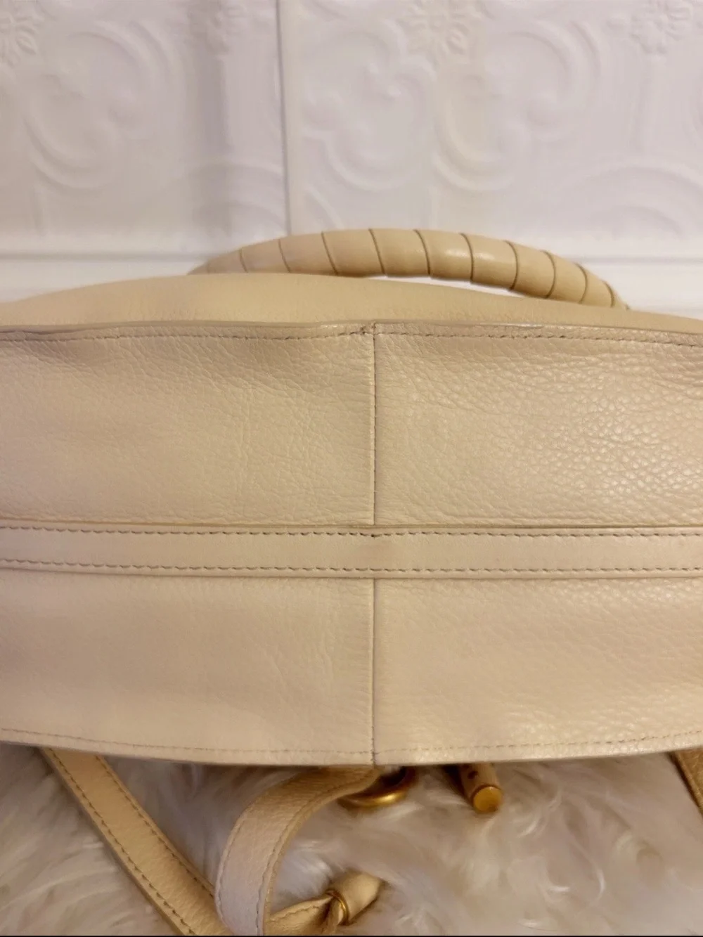 Chloe Beige Braided Satchel with Gold Hardware